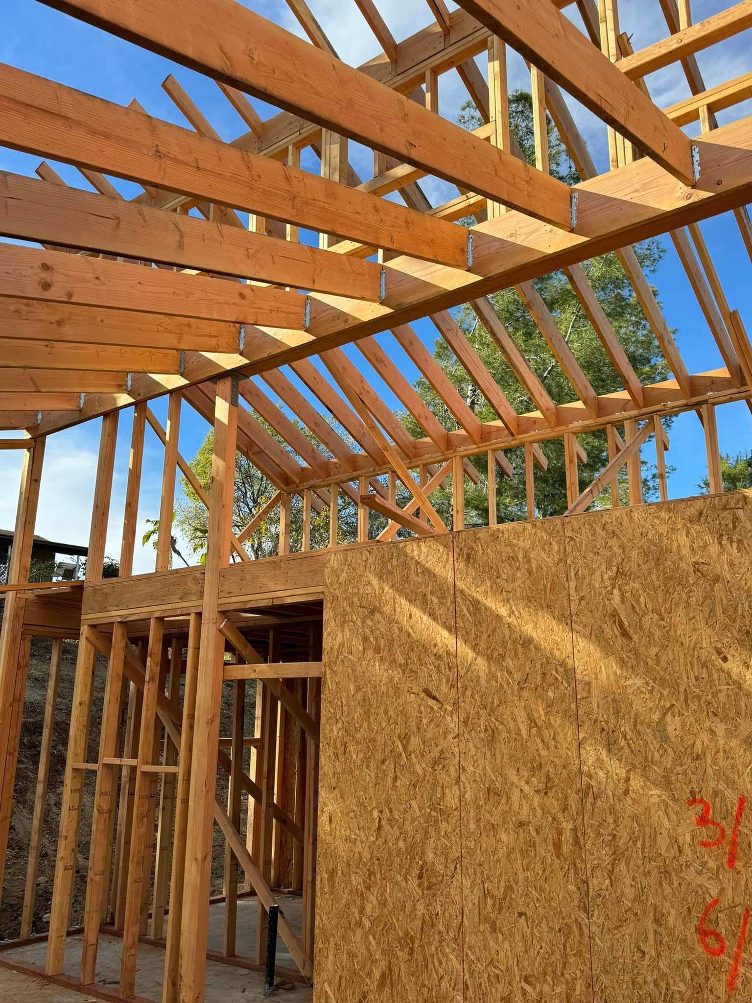 Roof rafter framing detail on home addition by Hillstar Construction