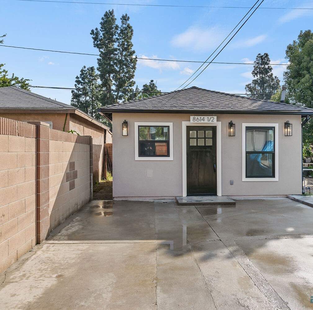 Clean Hillstar-built ADU front elevation with modern lantern detail — completed Glendale-area project