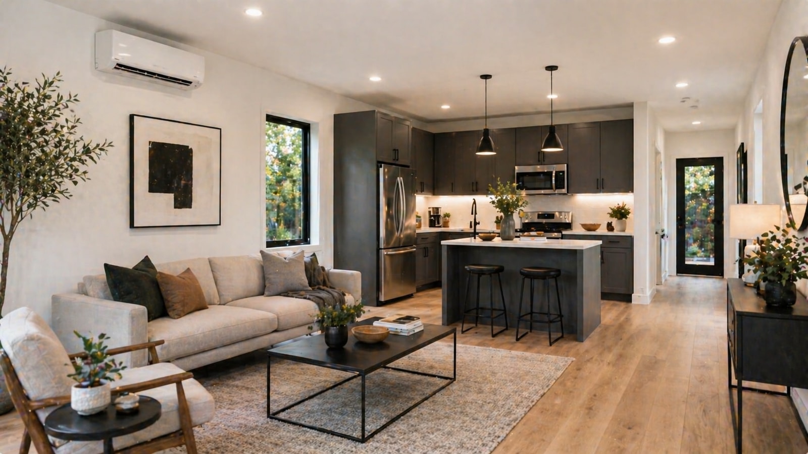 Interior of a modern backyard studio used as a flexible living space