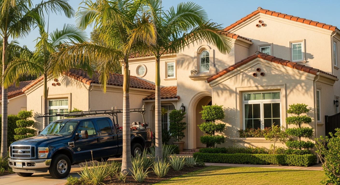 Los Angeles residential property exterior with contractor truck parked for scheduled walk-through estimate after successful online vetting conversation.