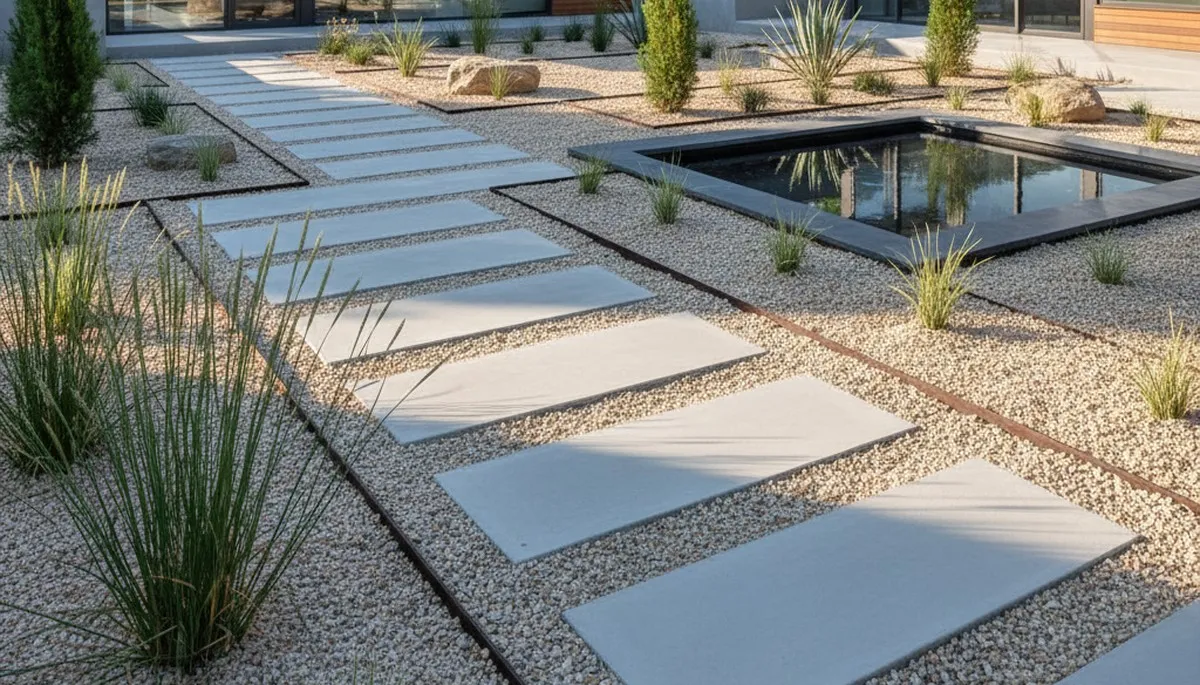 Modern concrete walkway and hardscape design by Hillstar Construction in Los Angeles