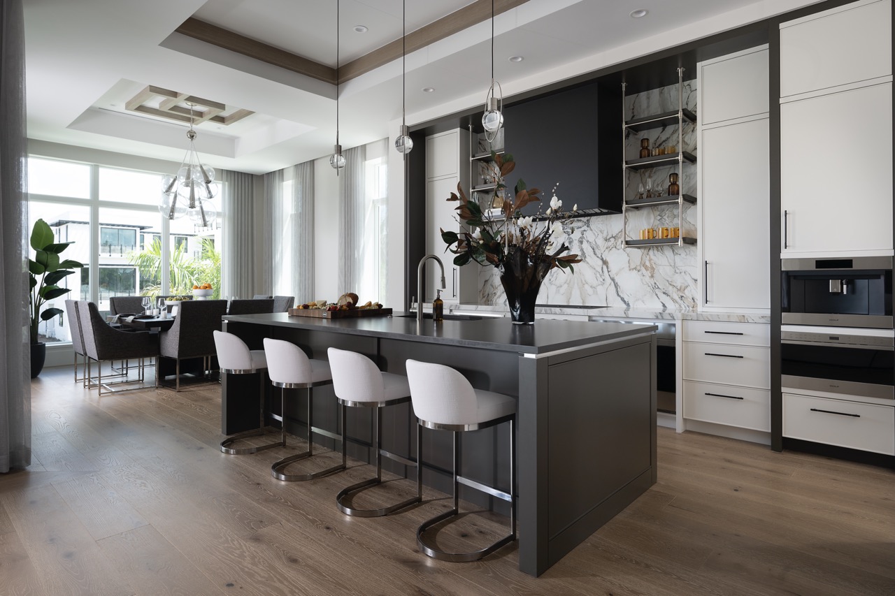 Modern kitchen remodel with marble island by Hillstar Construction in Los Angeles