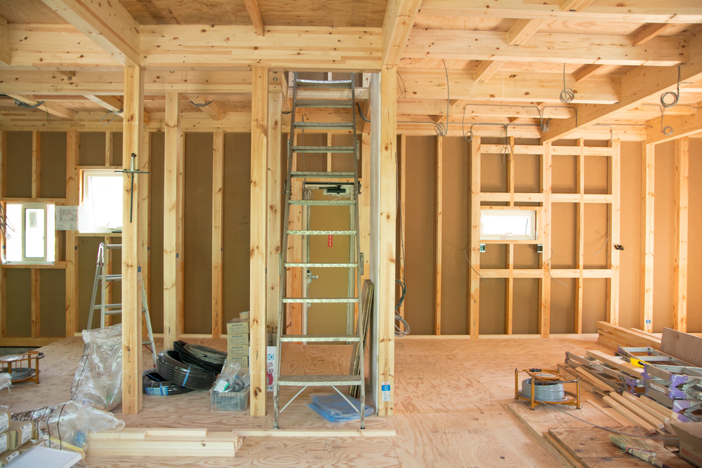 Interior framing and construction in progress for home renovation by Hillstar Construction in Los Angeles