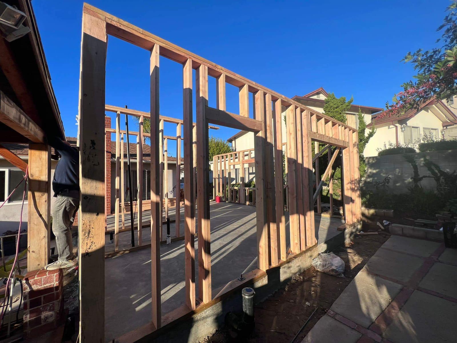 Wall framing and corner detail on a Hillstar Construction Inc ADU jobsite