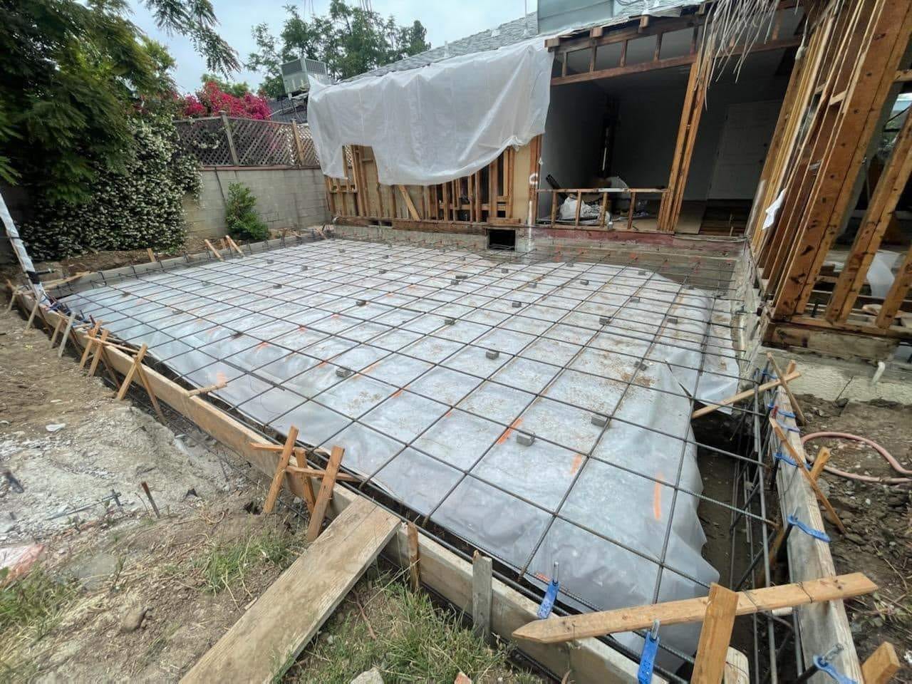 Slab forms and rebar set for a new ADU on a Hillstar Construction Inc jobsite