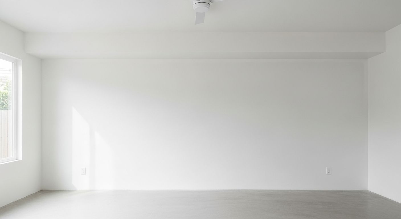 A freshly repaired and repainted interior wall and ceiling in a home.